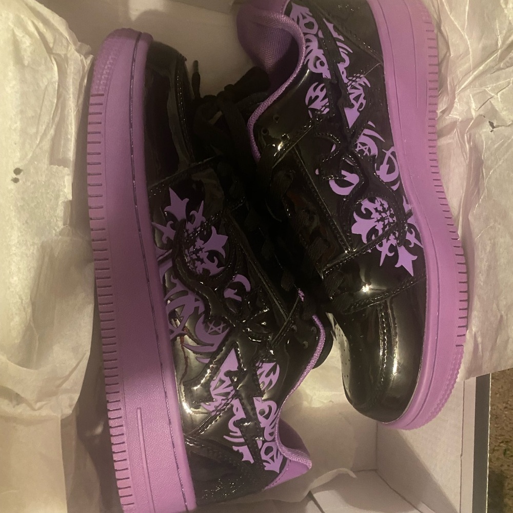 Limited Edition Air Force Ones Size 7Y Kids Black and Purple Sneakers